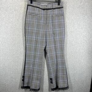 MSGM Womens EUR 42 Plaid Lace Lined Boot Cut Cropped Pant Blue Gray 28x27 NWOT